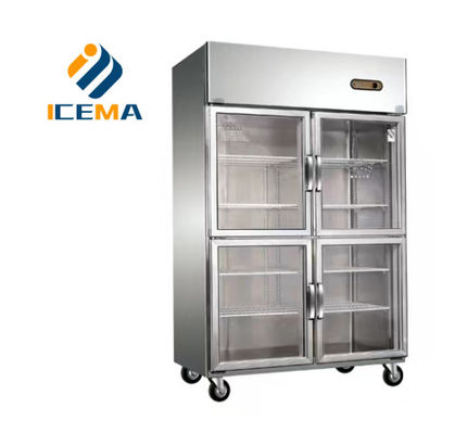 780L Equipo de cocina profesional refrigerador vertical congelador de marca comercial de cuatro puertas de exhibición de congelador