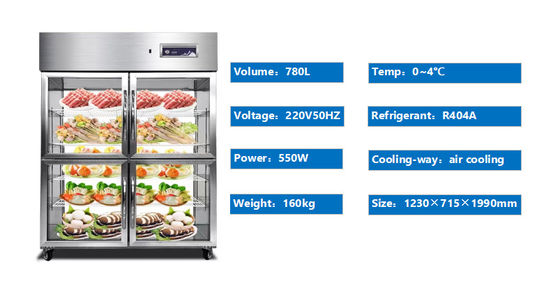 Refrigerador congelador de mesa de trabajo de cocina 780L con cuatro puertas