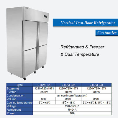 Refrigerador vertical de acero inoxidable congelador 360L 4 puertas cocina comercial