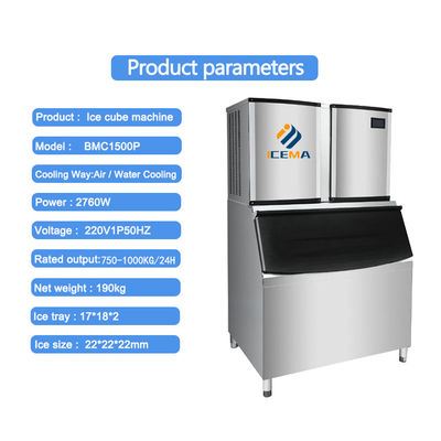 Buen precio máquina comercial 3000W del cubo de hielo 1000KG/24H 1 tonelada para la cafetería/el restaurante/los hoteles en línea
