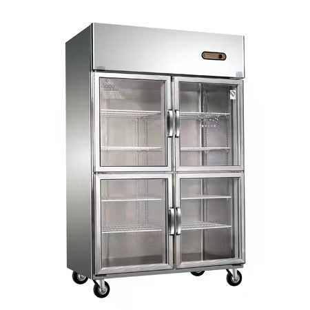 Almacenamiento en frío profesional Refrigerador comercial de acero inoxidable vertical de cuatro puertas y congelador