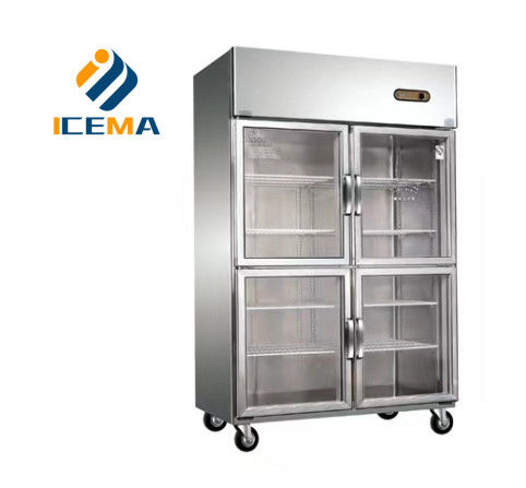 780L Equipo de cocina profesional refrigerador vertical congelador de marca comercial de cuatro puertas de exhibición de congelador